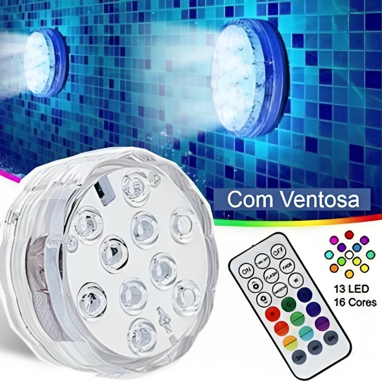 Kit 6 Luminárias de Piscina RGB - Sem Fio Com Controle Remoto