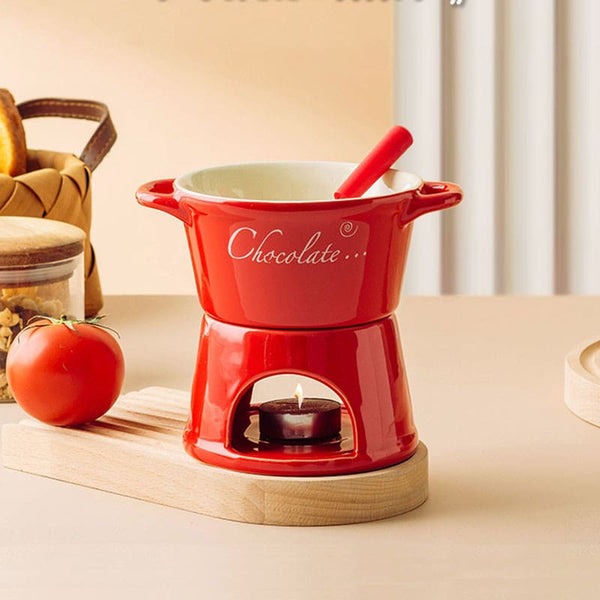 Conjunto Panela de Fondue de Chocolate e Queijo em Cerâmica