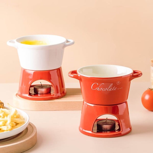 Conjunto Panela de Fondue de Chocolate e Queijo em Cerâmica
