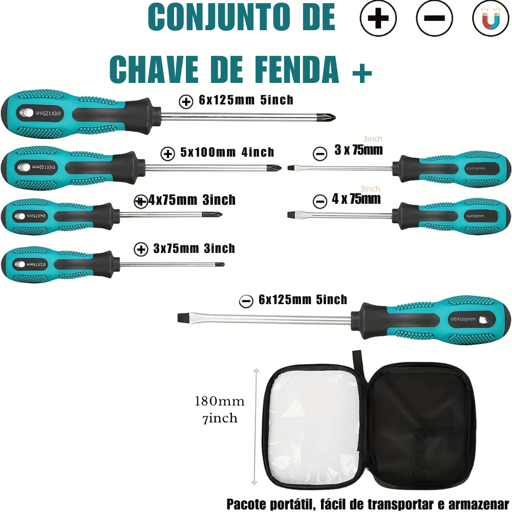 Conjunto com 7 Chaves Fenda e Philips