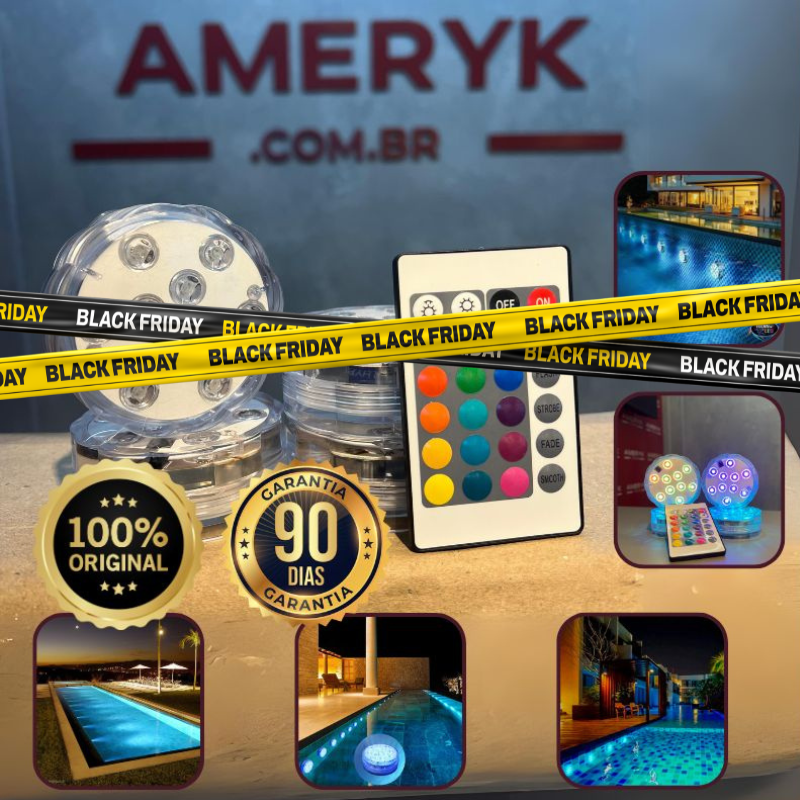 Kit 6 Luminárias de Piscina RGB - Sem Fio Com Controle Remoto